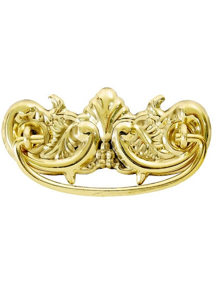 Victorian-Style Ornate Brass Bail Pull ‚Äì 3‚Äù Center-to-Center in Unlacquered Brass.